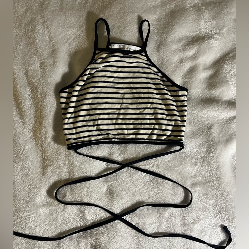 lovers and friends striped criss cross tank top
